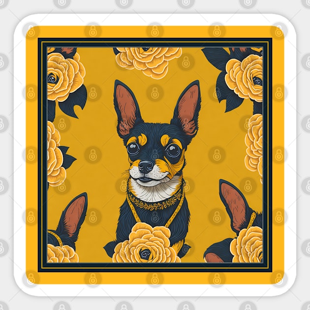 Dogs, Toy Terrier and flowers, dog, seamless print, style vector (yellow flowers & Toy Terrier #3) Sticker by xlhombat